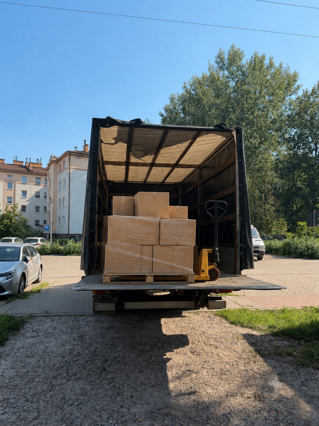 Bus z windą hydrauliczną i paleciakiem — Złota Łapa Transport Warszawa